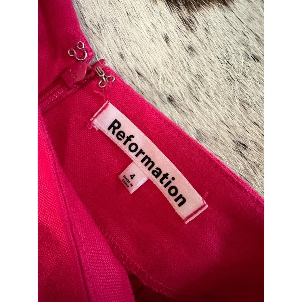 REFORMATION Hot Pink Linen Scalloped Matching Set Liam Pants Overland top Sz 4